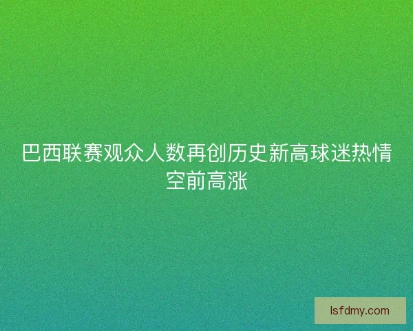 巴西联赛观众人数再创历史新高球迷热情空前高涨